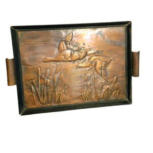 Vintage french embossed hammered copper flying ducks picture